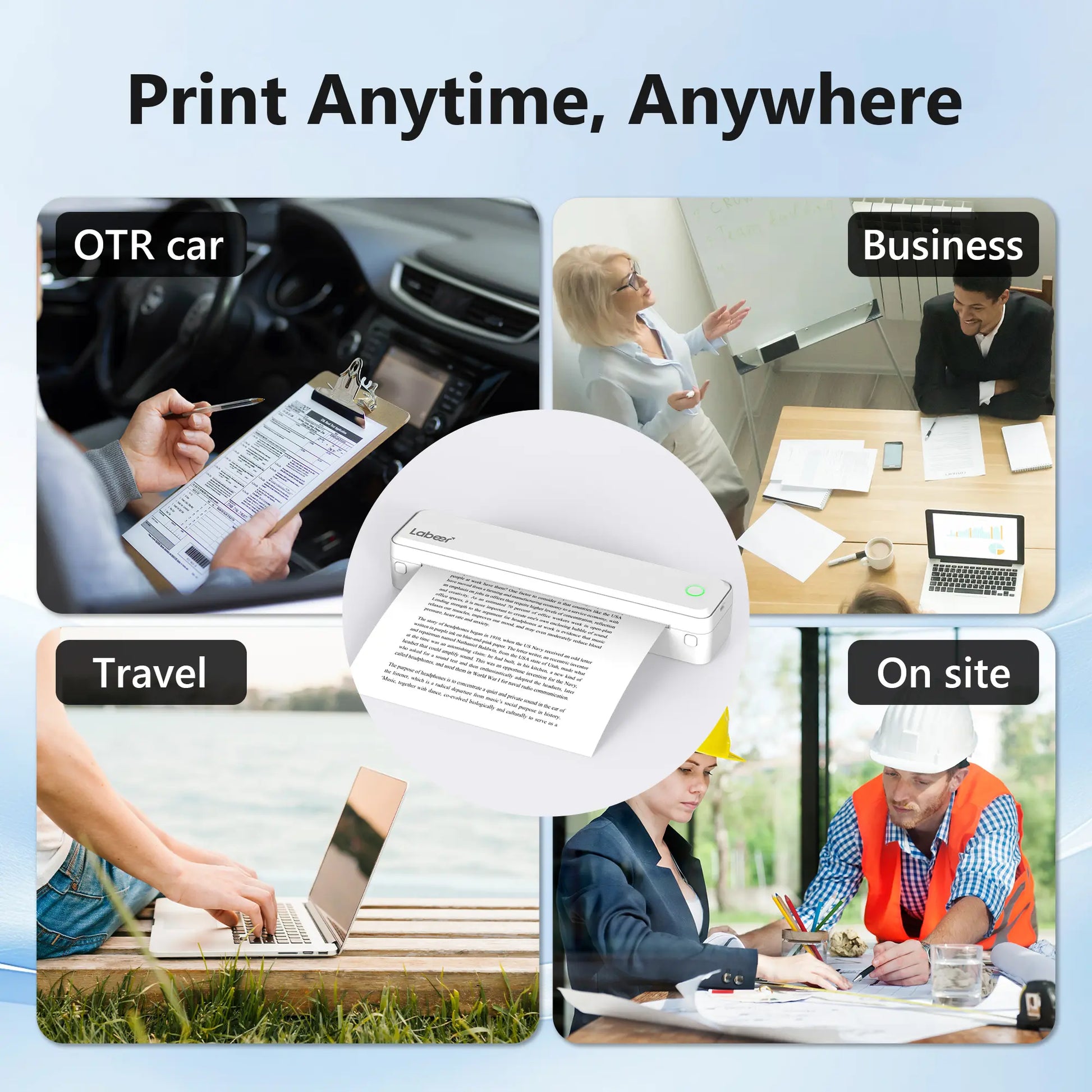 Inkless Portable Bluetooth Thermal Printer – Wireless Printing Solution for Travel, Home & Office, Compatible with iOS, Android, and Laptops, Supports 8.5x11 US Letter & A4 Thermal Paper, No Ink Required, Ideal Gift Option