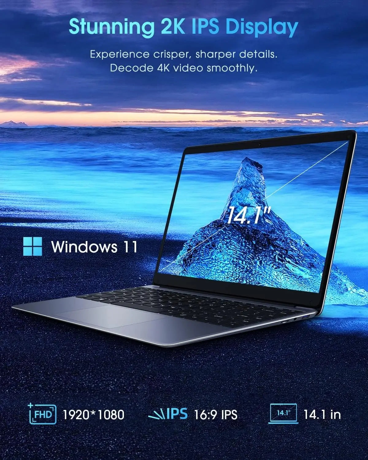 CHUWI Herobook Pro 14.1" Laptop - Intel Celeron N4020, 8GB RAM, 256GB SSD, Expandable to 1TB, Windows 11, 2K FHD IPS Display, Ultra Slim Design, Mini HDMI, 5G WiFi, USB 3.0, Webcam, TF Card Slot