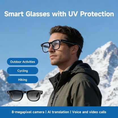 JEYUIN Smart Bluetooth Audio Glasses: Hands-Free Vlogging, Photo & Video Capture with Real-Time Translation - Ideal Wearable Camera Eyewear for Travel, Outdoor Activities, and Everyday Use - Compatible with iPhone and Android
