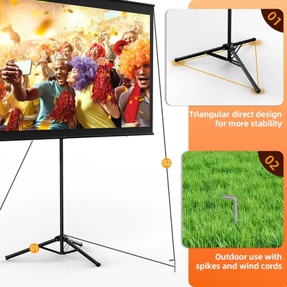 Portable 100-Inch 4K Projection Screen with Stand for Outdoor and Indoor Use, 16:9 HD Format