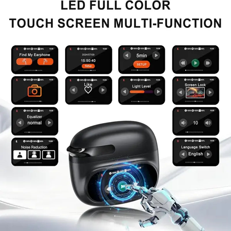KOUO O1 Open-Ear Wireless Bluetooth 5.4 Headphones with LED HD Display, High-Fidelity Sound, IPX7 Waterproof - Ideal for Office, Sports, Studying, and Audio Calls