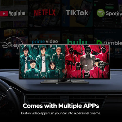 Lamtto 10.25" Wireless CarPlay Screen - Stream YouTube, Netflix, and TikTok While Parked, Compatible with iPhone 8–15+ & Android 11+ for Any Vehicle Upgrade