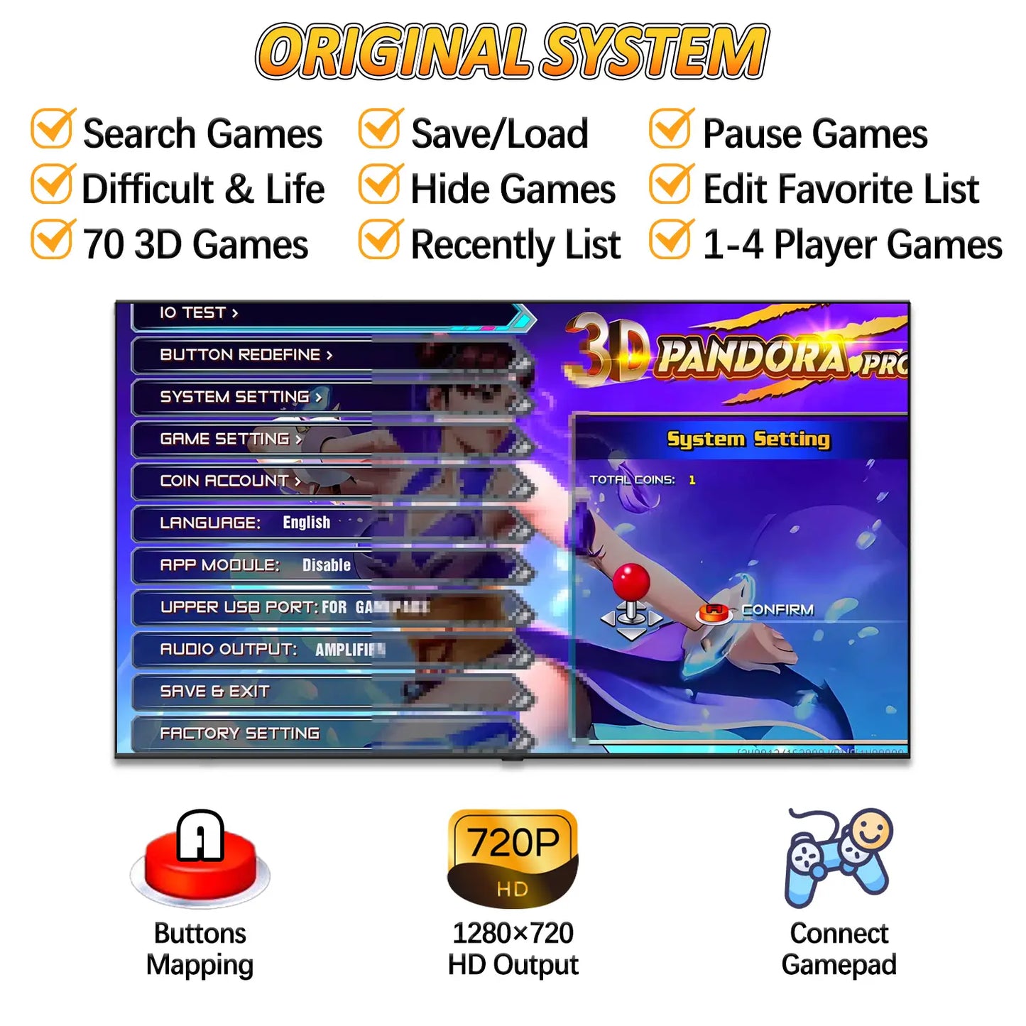Pandora Box Retro Arcade Console - 29,800 Games, Dual HDMI Output for HD TV, Projector, and PC, 3D Game Support for 1 to 4 Players, Features Save, Pause, Favorites, and Game Management