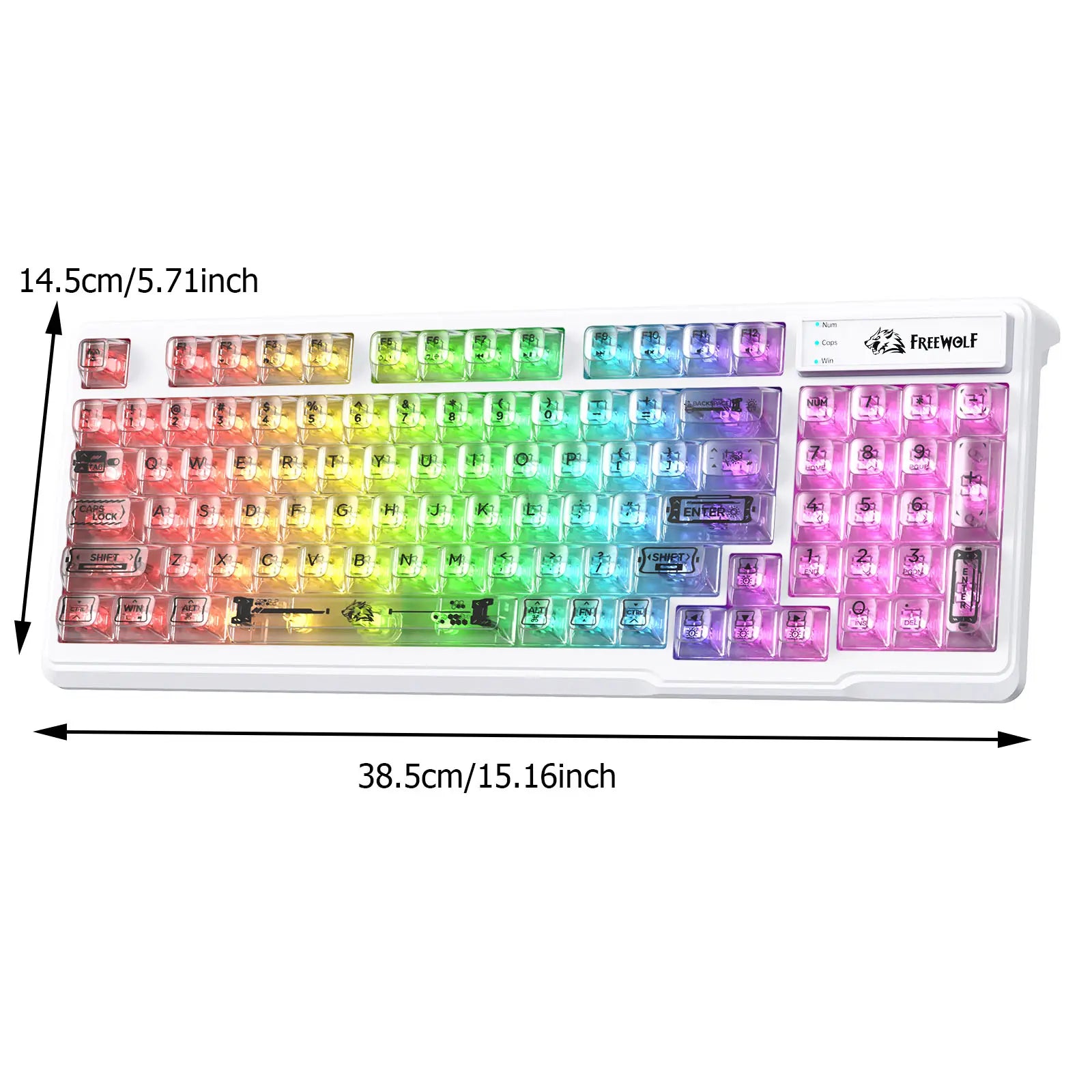 ZIYOU LANG M95 Wired Gaming Keyboard with Transparent Membrane, Clear Keycaps, Rainbow RGB Backlighting, Side Light Bar, 94 Silent Keys with Mechanical Feel, 26-Key Anti-Ghosting, Compatible with Mac and PC