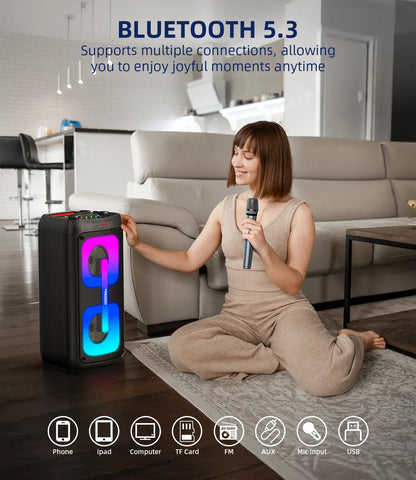 Professional Karaoke Machine with Portable Bluetooth Speaker, Dual Wireless Microphones, and Integrated Disco Lights - Perfect for Parties and Outdoor Events, Ideal Gift for Music Enthusiasts and Families