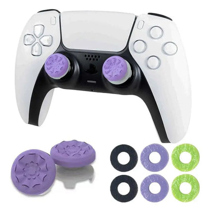 Precision Aim Boost Thumbstick Accessory Kit for PlayStation 5 and PlayStation 4 Controllers | Purple-Black Silicone Rubber Precision Rings (6 Pieces)
