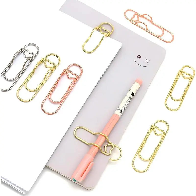 6-Piece Multifunctional Metal Heart Pen Clip Set - Versatile Pen Holders for Notebooks, Paper, and Clipboards