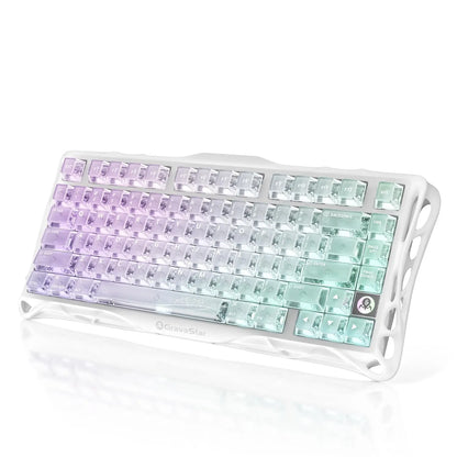 Gravastar Mercury K1 Lite Crystal Aurora 75% Mechanical Gaming Keyboard, 2.4Ghz/Bt/Wired Tri-Mode Wireless Keyboard, Gasket Hot Swappable Mechanical Keyboard, Pre-Lubed Linear Switches, RGB Backlit Summerwins