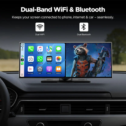 Lamtto 10.25" Wireless CarPlay Screen - Stream YouTube, Netflix, and TikTok While Parked, Compatible with iPhone 8–15+ & Android 11+ for Any Vehicle Upgrade