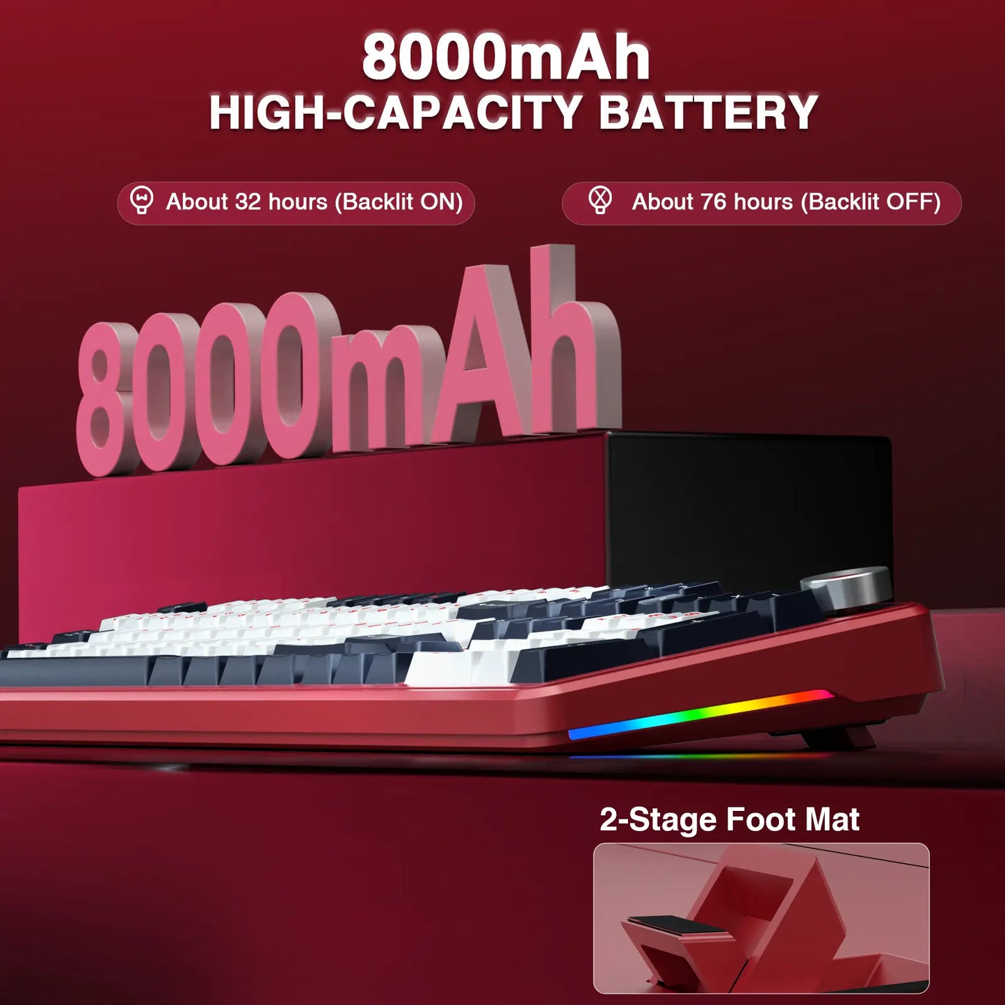 AULA F108 Pro Wireless Mechanical Gaming Keyboard - Full-Size with Smart Screen, Knob, Creamy Typing, Tri-Mode Connectivity, RGB Backlighting, Hot Swappable Switches for Professional and Gaming Use, Red