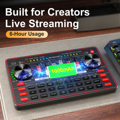 Tenlamp G3-Q8 Professional Podcast Microphone Bundle with Live Sound Card and Audio Mixer for Streaming, Singing, and Content Creation, Featuring Voice Changer and Soundboard Effects