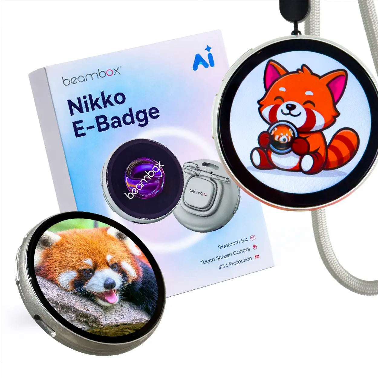 Beambox Customizable Smart Digital Display Badge with IPS Touchscreen, Bluetooth Connectivity, Photo and GIF Upload, 6-Hour Battery Life, AI-Generated Images, 360x360 Resolution for Personal Expression and Fashion