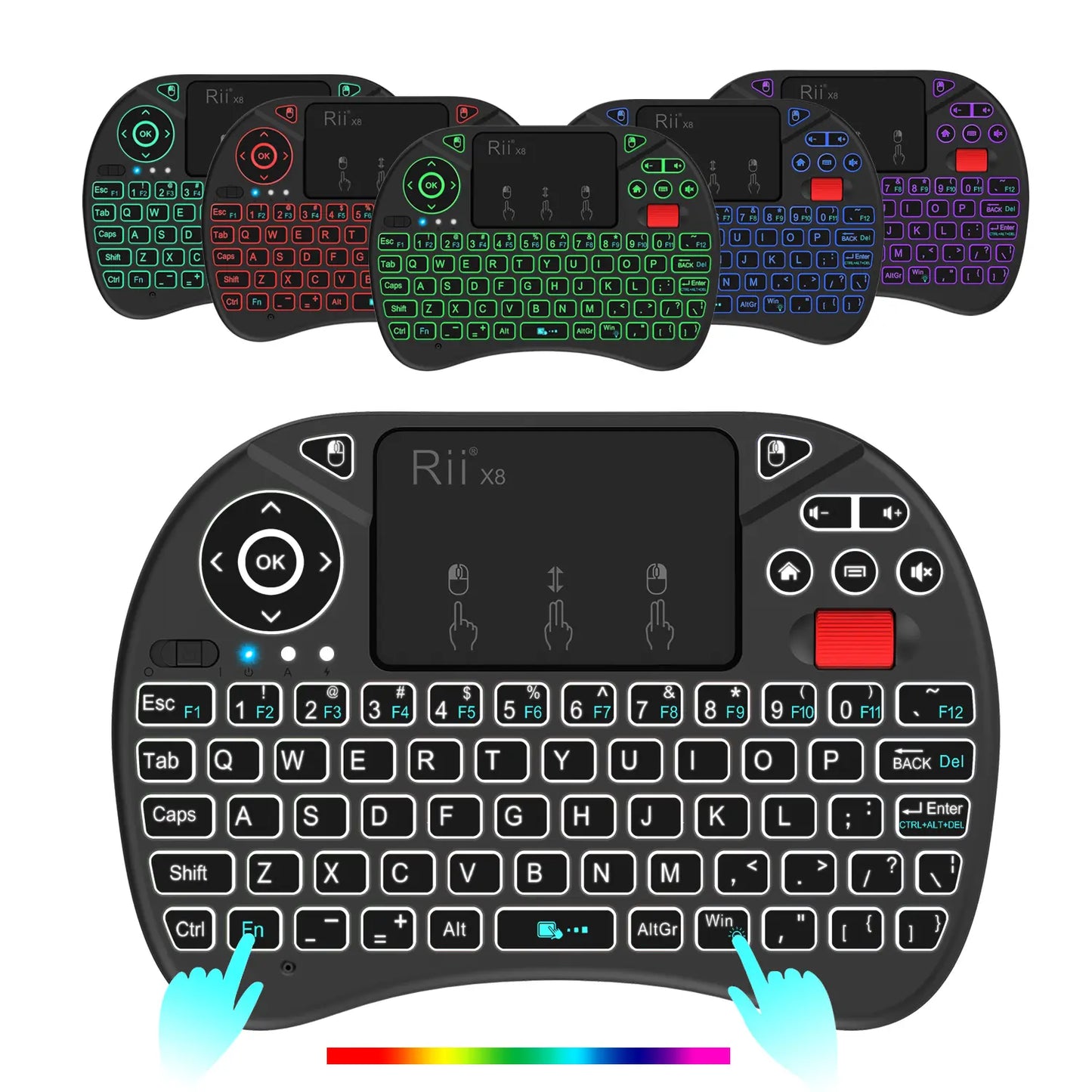 Rii X8 Mini Wireless Keyboard with Touchpad, 2.4GHz Connectivity, RGB Backlighting, and Rechargeable Battery for Android TV Box, Mac, PC, and Nvidia Shield Controller