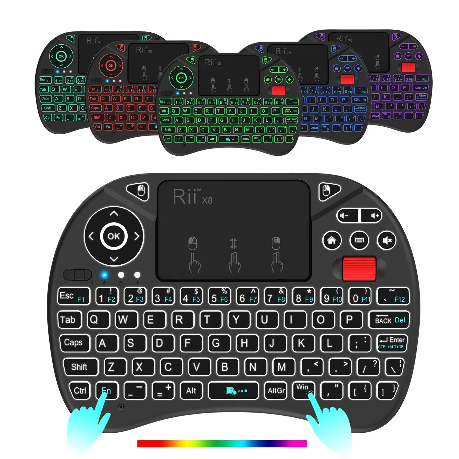 Rii X8 Mini Wireless Keyboard with Touchpad, 2.4GHz Connectivity, RGB Backlighting, and Rechargeable Battery for Android TV Box, Mac, PC, and Nvidia Shield Controller