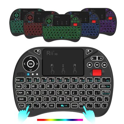 Rii X8 Mini Wireless Keyboard with Touchpad, 2.4GHz Connectivity, RGB Backlighting, and Rechargeable Battery for Android TV Box, Mac, PC, and Nvidia Shield Controller