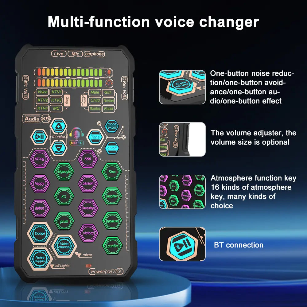 HOSABELY SK9 Wired Compact Handheld Live Sound Card Set – Portable Audio Interface with Microphone Connectivity for PS5, PC, Android, and iPhone Streaming