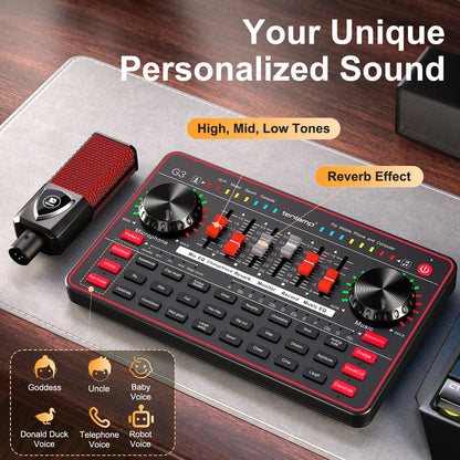 Tenlamp G3-Q8 Professional Podcast Microphone Bundle with Live Sound Card and Audio Mixer for Streaming, Singing, and Content Creation, Featuring Voice Changer and Soundboard Effects