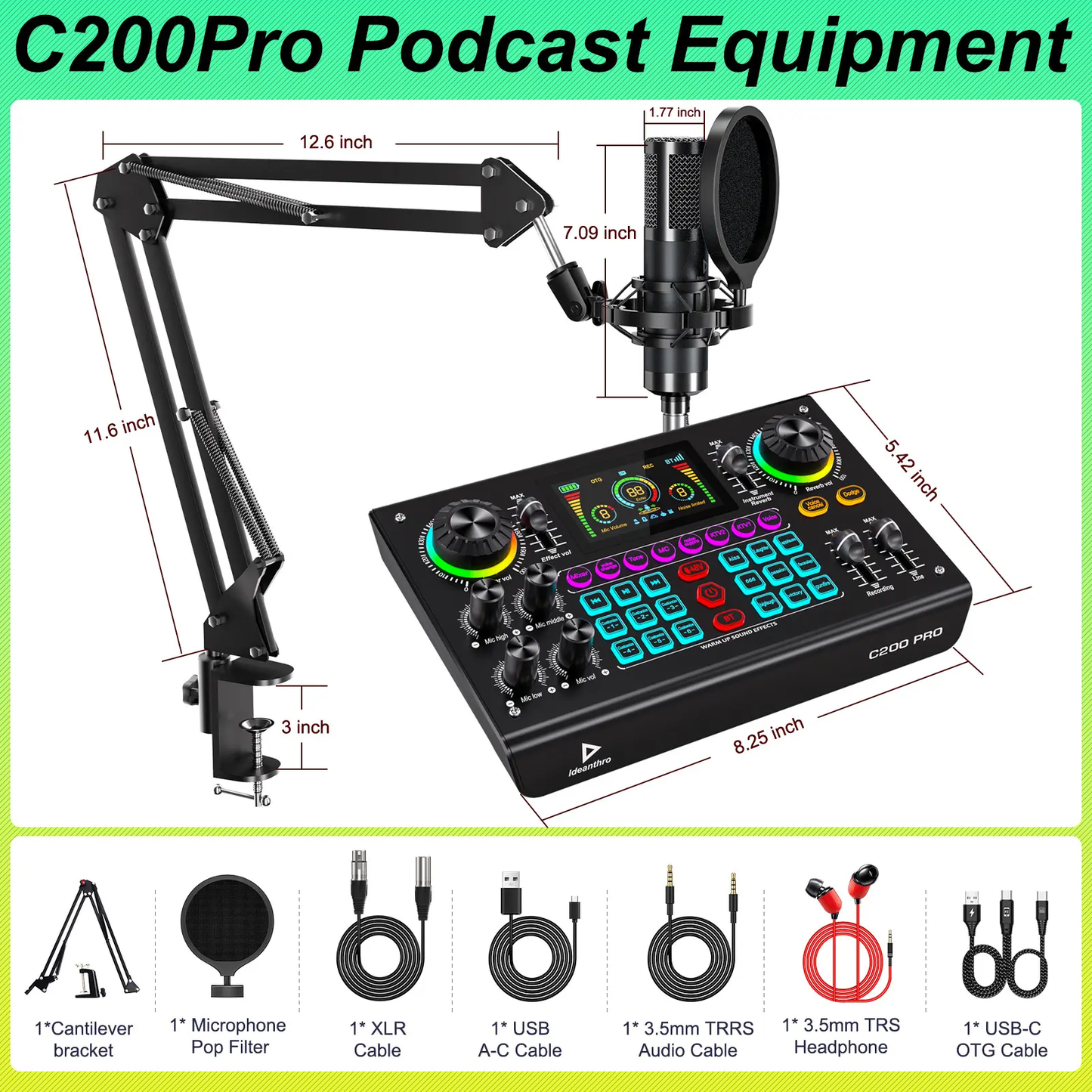 Ideanthro C200 PRO-P15 USB Audio Mixer with Dual-Core DSP Soundcard, Dual Microphone and Headphone Support, Voice Changer, and Equalizer for Streaming and Recording on Various Live Platforms