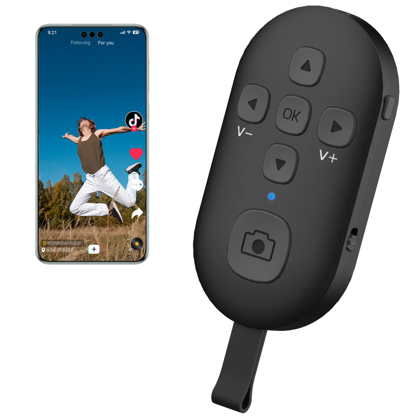SEANCHEER R1 Bluetooth Remote Control for TikTok Scrolling, Kindle Page Turning (Compatible with Select Devices), and Camera Shutter Functionality, USB-C Rechargeable