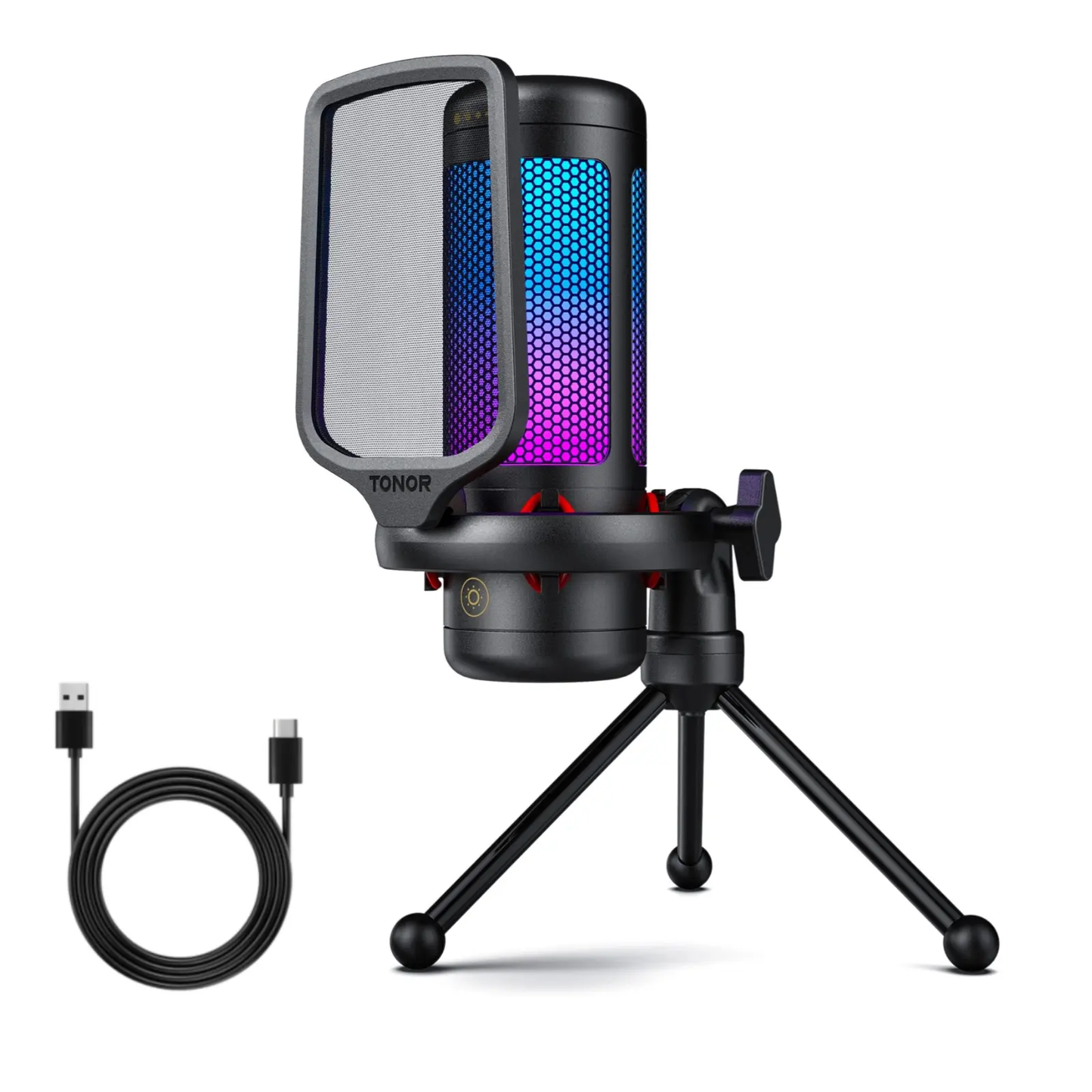 TONOR TC310 USB Streaming Microphone for PC and PS4/PS5 with RGB Lighting, Adjustable Sound Control, One-Touch Mute, and Mount Adapter for Live Podcasting and Broadcasting