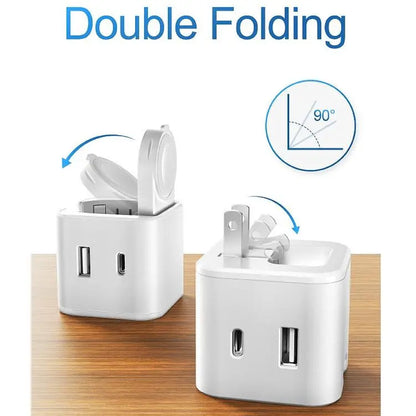 36W Apple Charging Block with Integrated Watch Charger, Foldable PD Fast Charger with Dual Ports, Compatible with iPhone, Apple Watch, and AirPods