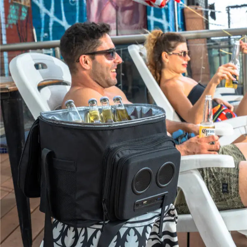 Super Real Cooler with Integrated 20-Watt Bluetooth Speakers for Outdoor Events, Compatible with iPhone and Android Devices, Rechargeable and Ideal for Parties, Festivals, Boating, and Beach Use
