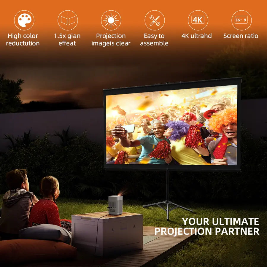 Portable 100-Inch 4K Projection Screen with Stand for Outdoor and Indoor Use, 16:9 HD Format