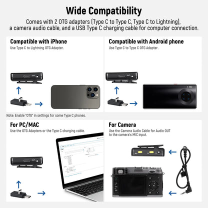 NEEWER CM28 Wireless Lavalier Microphone with Charging Case and OTG Adapter, Compatible with iPhone, Android, PC, and Camera - Ideal for Vlogging and Interviews