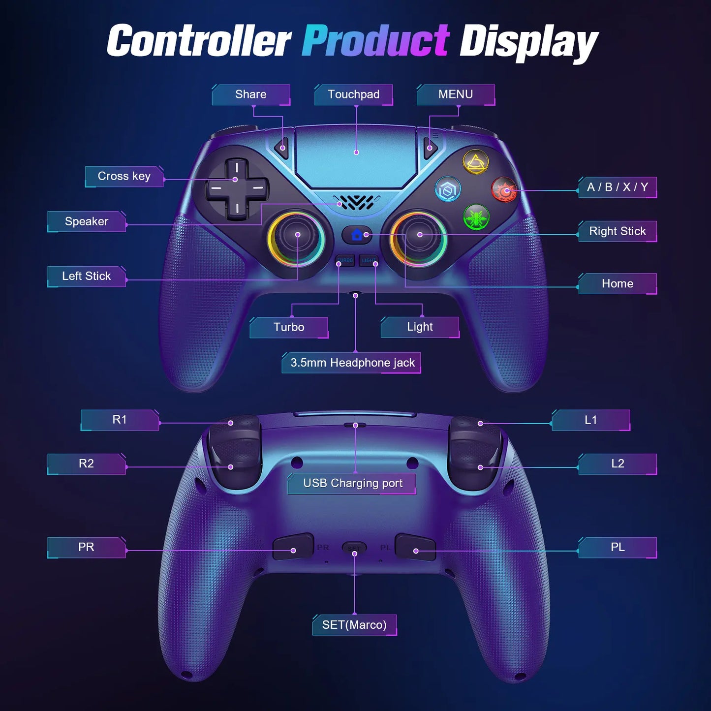 Wireless Gaming Controller Pro for PS5 with RGB LED Lighting – Turbo & Macro Programmable, Dual Vibration, Motion Sensing, Programmable Buttons, 1000mAh Fast-Charging, and Anti-Drift Calibration Guide by Summerwins