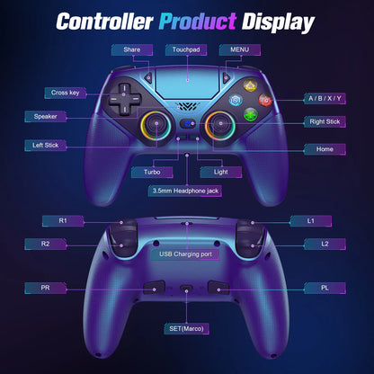 Wireless Gaming Controller Pro for PS5 with RGB LED Lighting – Turbo & Macro Programmable, Dual Vibration, Motion Sensing, Programmable Buttons, 1000mAh Fast-Charging, and Anti-Drift Calibration Guide by Summerwins