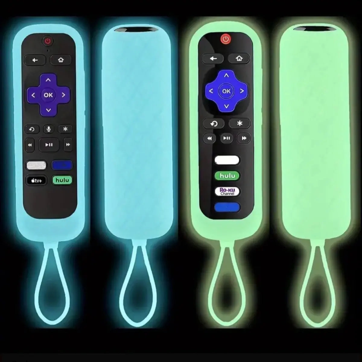 Universal Silicone Remote Control Case with Lanyard for Roku TV, Amazon Fire Stick, and Voice Remote - Glow-In-The-Dark Protective Sleeve