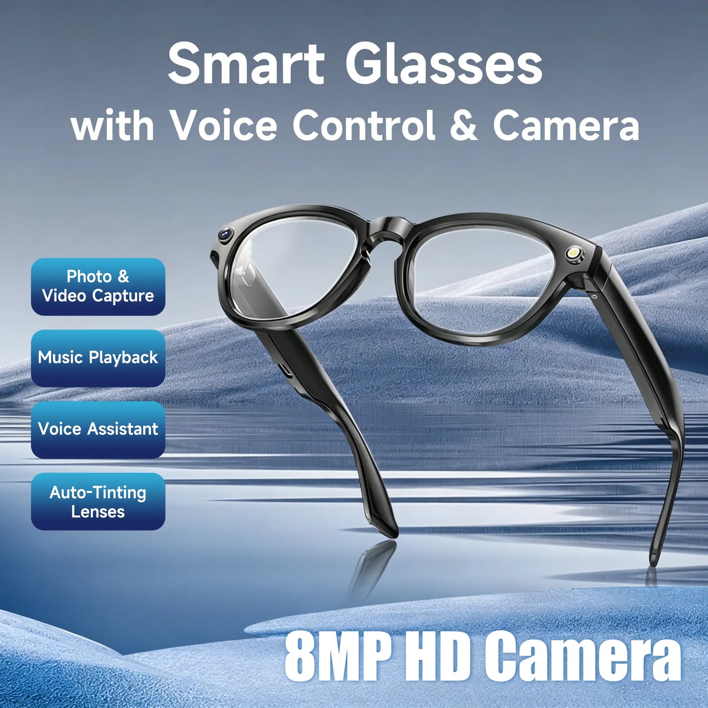 JEYUIN Smart Bluetooth Audio Glasses: Hands-Free Vlogging, Photo & Video Capture with Real-Time Translation - Ideal Wearable Camera Eyewear for Travel, Outdoor Activities, and Everyday Use - Compatible with iPhone and Android