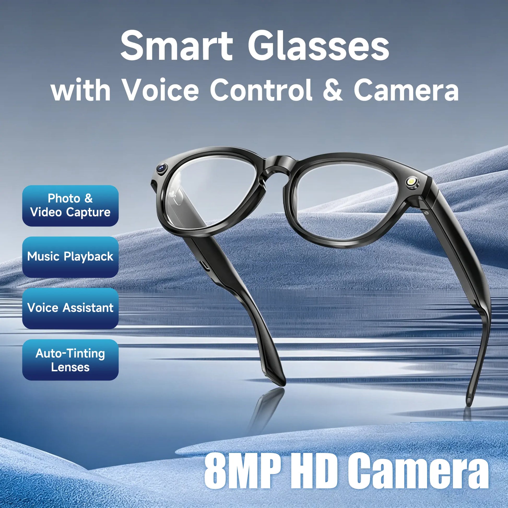 JEYUIN Smart Bluetooth Audio Glasses: Hands-Free Vlogging, Photo & Video Capture with Real-Time Translation - Ideal Wearable Camera Eyewear for Travel, Outdoor Activities, and Everyday Use - Compatible with iPhone and Android