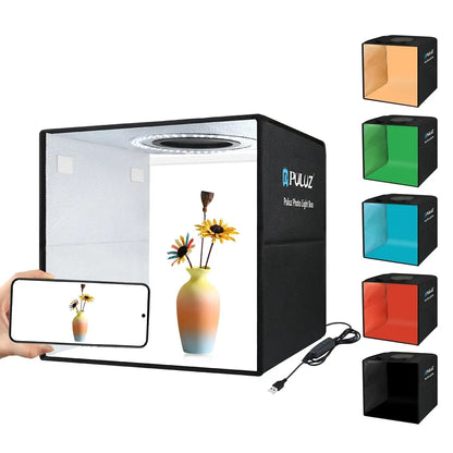 PULUZ Portable Folding Studio (30x30x30 cm) with High Definition 97+ CRI LED Ring Light for Camera and Smartphone Photography