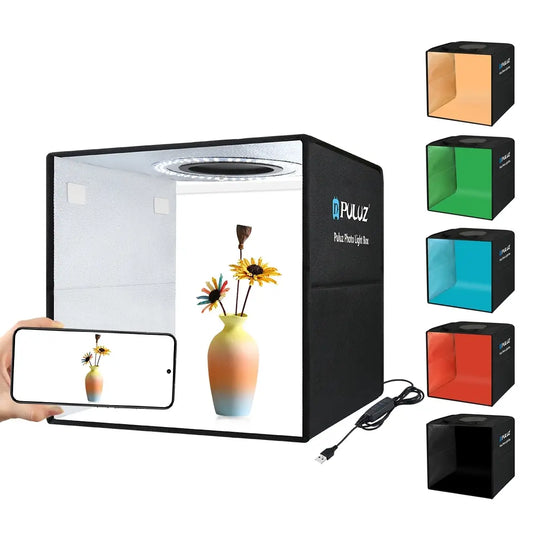 PULUZ Portable Folding Studio (30x30x30 cm) with High Definition 97+ CRI LED Ring Light for Camera and Smartphone Photography