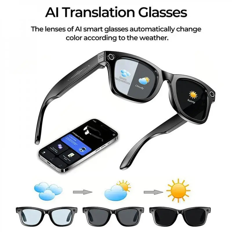 AI-Enhanced Smart Glasses with 8MP Camera and 1080P Video, Open-Ear Audio, Photo Recognition, Lightweight Design, and Photochromic Lenses for Men and Women