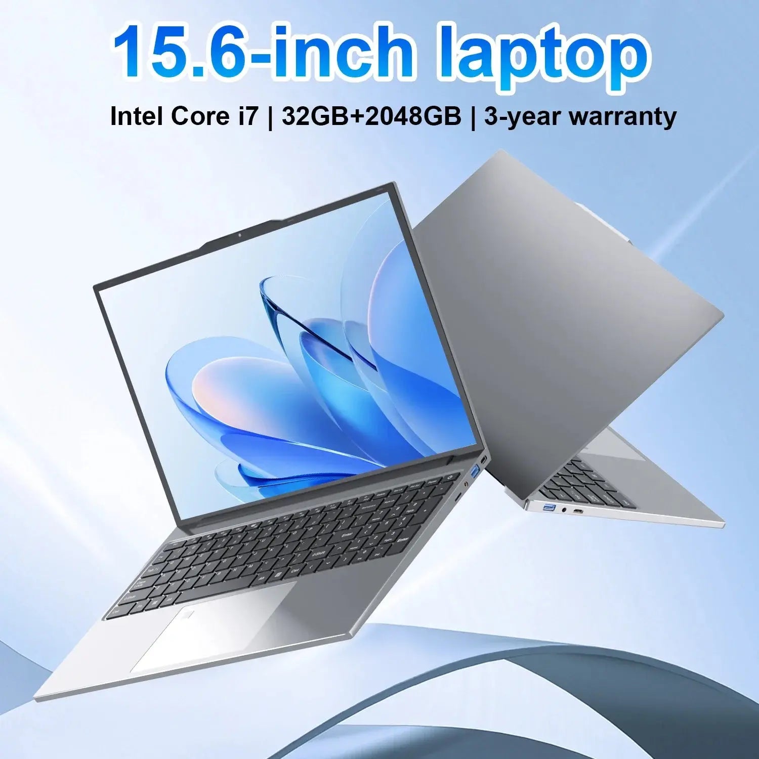15.6" Portable Laptop with Intel Core i7-6500U, 32GB RAM, 2048GB SSD, 5000mAh Battery, Windows 11 Pro, and 3-Year Warranty