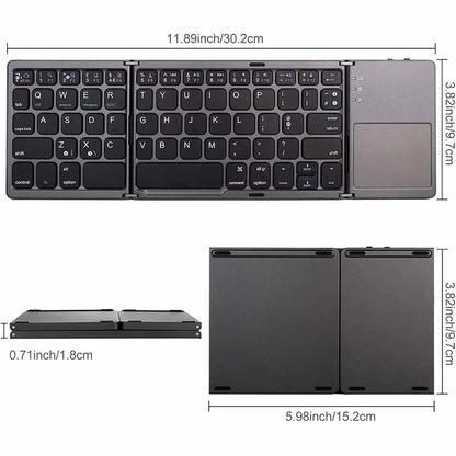 Tri-Fold Bluetooth 5.0 Wireless Keyboard with Touchpad | Universal Compatibility for Windows, iOS, macOS, and Android | Connects Up to 3 Devices | Rechargeable Battery | Ultra-Portable Design for Computers, Tablets, and Mobile Phones