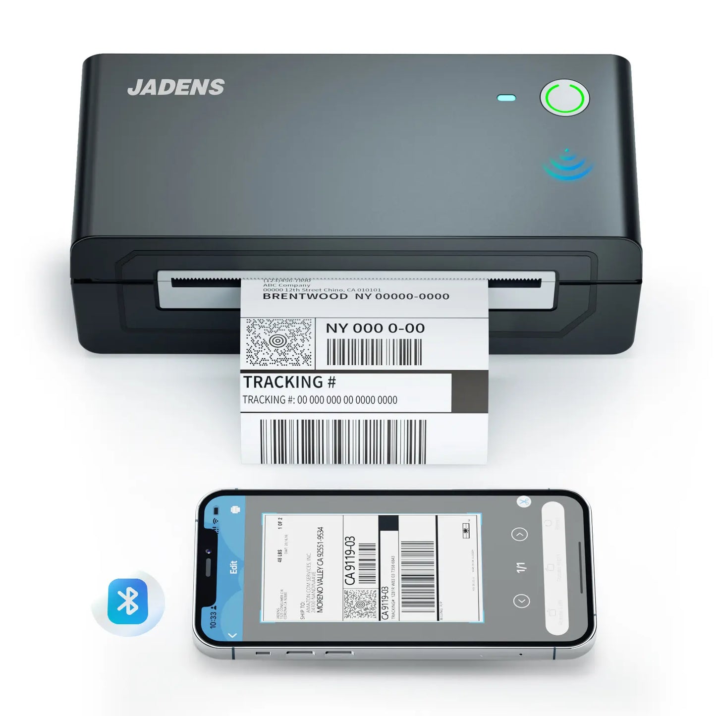 JADENS Bluetooth Wireless Thermal Shipping Label Printer - Compatible with iOS, Android, Windows, Mac, and Chromebook - Ideal for Etsy, eBay, Shopify, and USPS