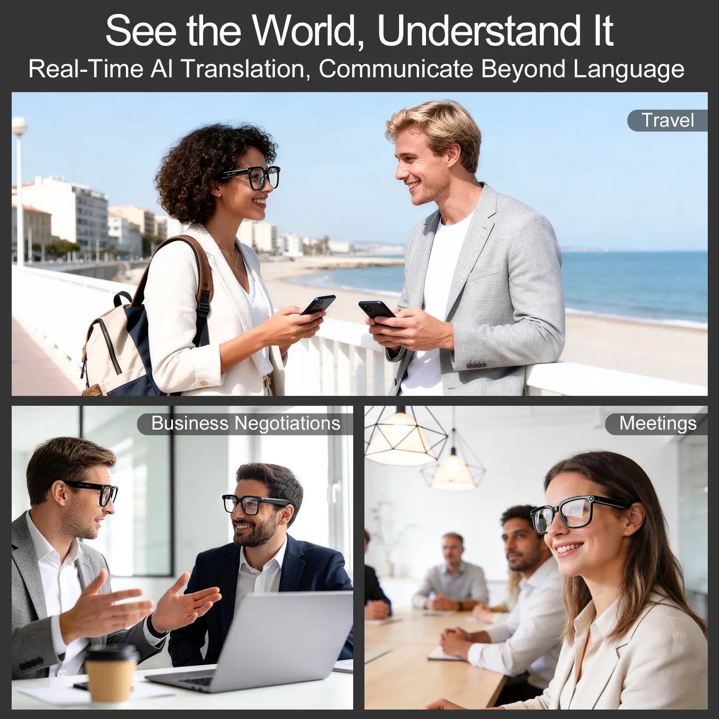 Smart AI Camera Glasses with 8MP Photochromic Lenses, Touch Button Adjustment for Hands-Free Photography, Real-Time Translation in 160+ Languages, Bluetooth Connectivity, and UV Protection for Outdoor Adventures