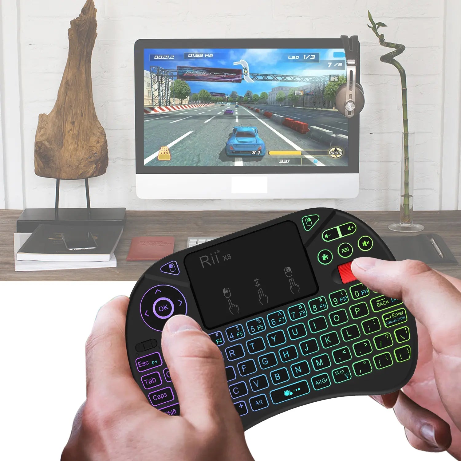Rii X8 Mini Wireless Keyboard with Touchpad, 2.4GHz Connectivity, RGB Backlighting, and Rechargeable Battery for Android TV Box, Mac, PC, and Nvidia Shield Controller