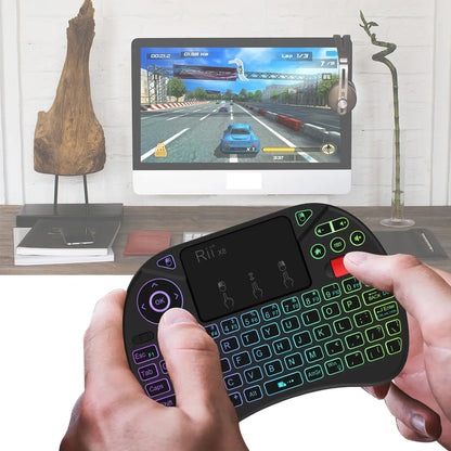 Rii X8 Mini Wireless Keyboard with Touchpad, 2.4GHz Connectivity, RGB Backlighting, and Rechargeable Battery for Android TV Box, Mac, PC, and Nvidia Shield Controller