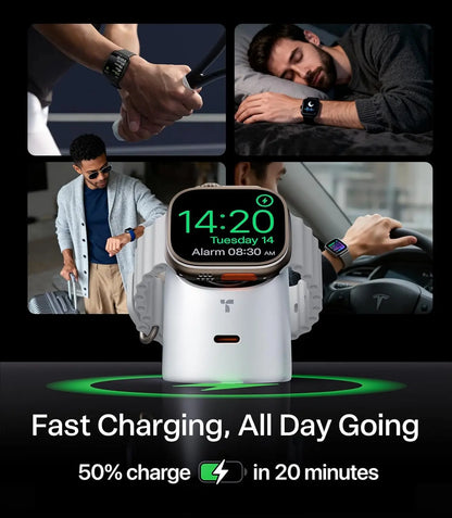 TORRAS Flasheye 2-in-1 45W GaN Fast Charger for Apple Watch and iPhone, 90° Foldable USB-C Wall Charger for iPhone 17/16/15, iPad, MacBook, AirPods, Android - White, Ideal Father's Day Gift