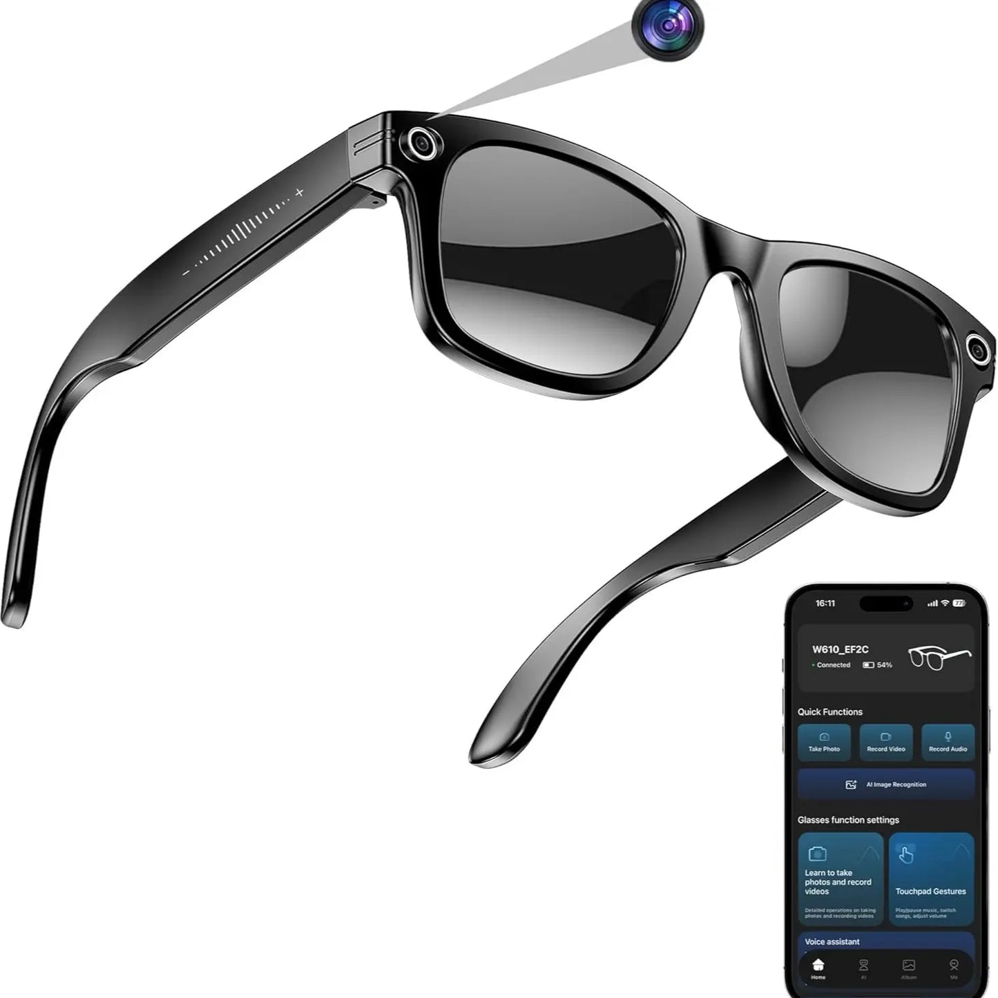 AI-Enhanced Smart Glasses with 8MP Camera and 1080P Video, Open-Ear Audio, Photo Recognition, Lightweight Design, and Photochromic Lenses for Men and Women