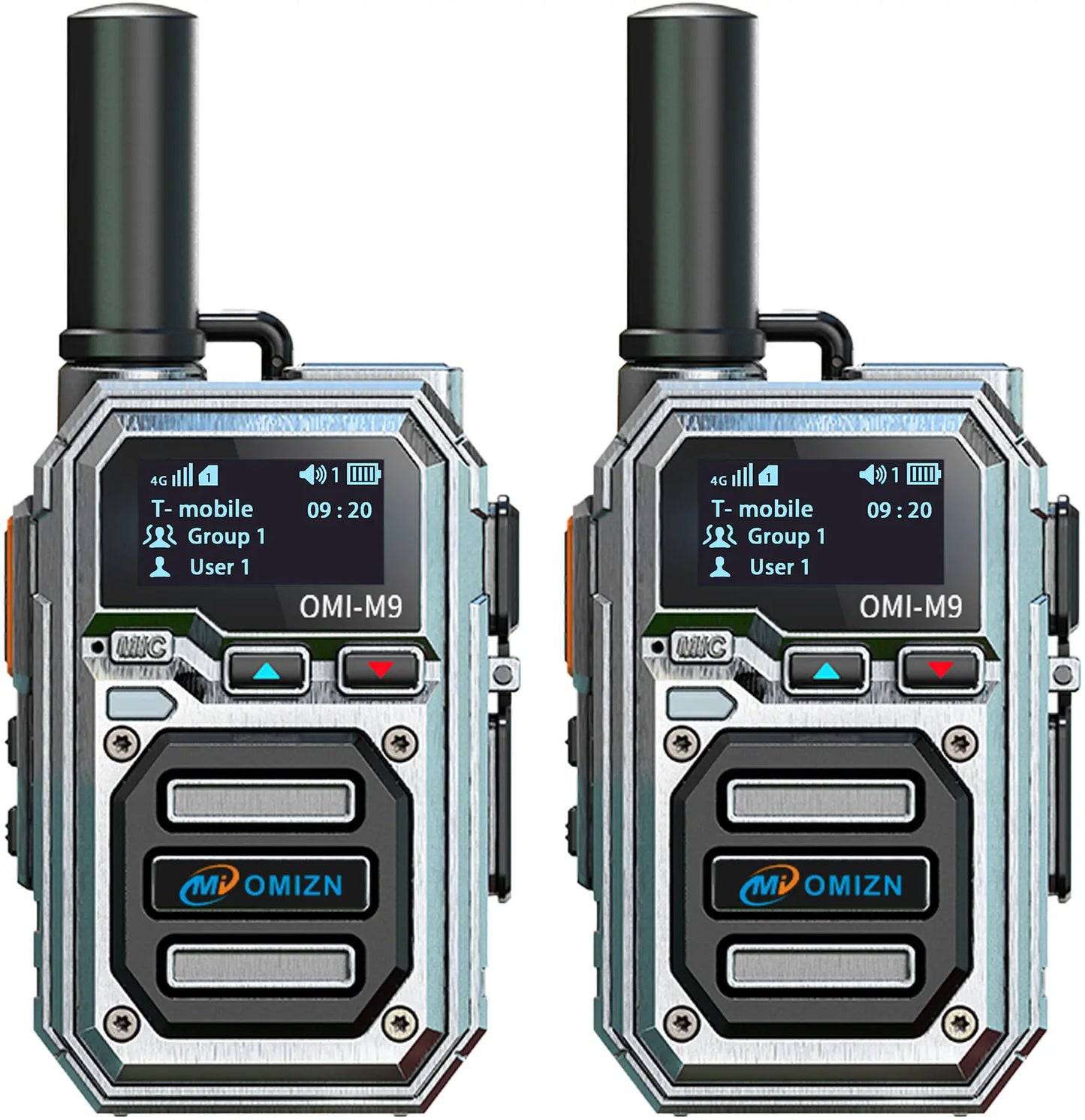 M9 Global Walkie Talkie - 2 Pack with SIM Card, Unlimited Range, 6800mAh Battery, AES256 Encryption, Zinc Alloy Construction, IP54 Rating, and Noise Reduction Technology