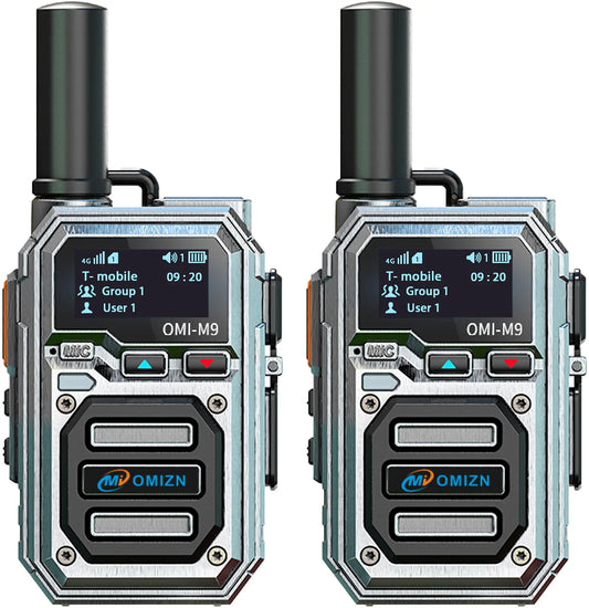 M9 Global Walkie Talkie - 2 Pack with SIM Card, Unlimited Range, 6800mAh Battery, AES256 Encryption, Zinc Alloy Construction, IP54 Rating, and Noise Reduction Technology