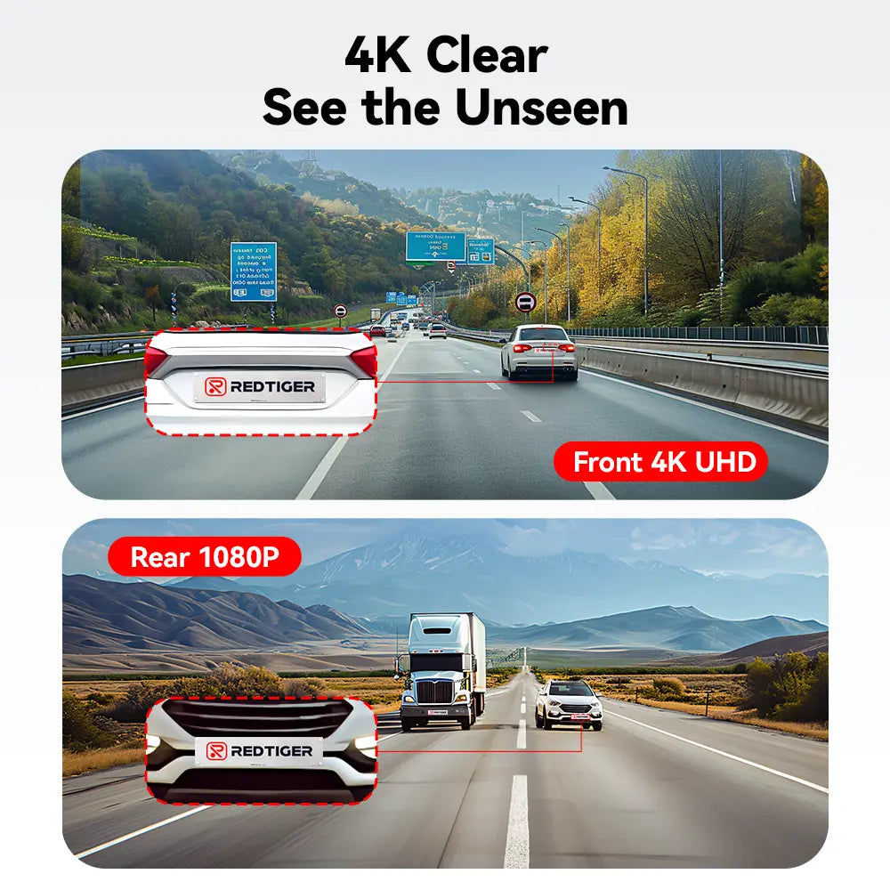 Redtiger F7NP-EX Dash Cam (New Upgrade) - Front and Rear 4K/2.5K Full HD Camera for Vehicles, Includes 64GB Card, Built-In Wi-Fi and GPS, 3.16” IPS Screen, Night Vision, 170° Wide Angle, WDR, 24-Hour Parking Mode