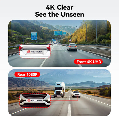 Redtiger F7NP-EX Dash Cam (New Upgrade) - Front and Rear 4K/2.5K Full HD Camera for Vehicles, Includes 64GB Card, Built-In Wi-Fi and GPS, 3.16” IPS Screen, Night Vision, 170° Wide Angle, WDR, 24-Hour Parking Mode