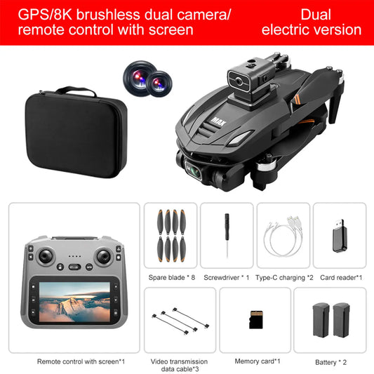 2026 New!!!!! V168 Pro Max Drone, Equipped with Front 4K HD Camera, Brushless Motor, GPS Return, Gesture Control, 4.5Inch Screen Remote Control Quadcopter.360°Scrolling, Dual Lens, Foldable Design, Drone GPS.684 Inch Height,