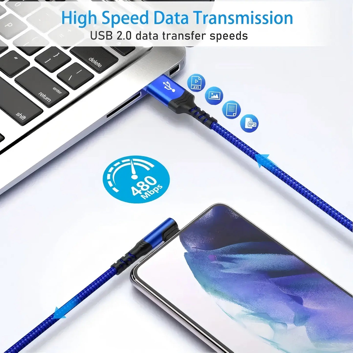 90-Degree USB C Cable, Right Angle USB A to USB C Nylon Braided Fast Charging Cable for Smartphones, iPhone 16 Pro Max, Samsung Galaxy S24 Ultra, and iPad Air 6